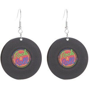 Vintage Vinyl Records Earrings for Women Retro Black Red Acrylic Long Player DJ